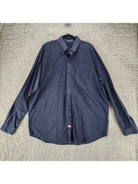 Eddie Bauer Shirt Mens XL Tall Navy Blue Long Sleeve Button Up *Read*